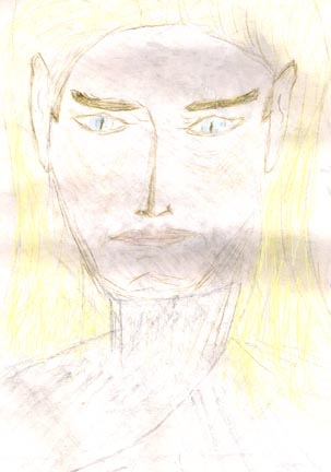 Drawing by Urandir Oliveira of the blond male being who met him inside the craft after his transport from his bedroom on September 15, 2002 © 2003 by Earthfiles.com.
