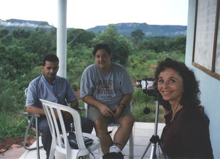  Left to right: Urandir Oliveira, Felipe Branco and Linda Moulton Howe at Ecovila Farm on February 8, 2003 taping the first interview about Urandir's experiences with non-human beings since he was 13-years-old. Photograph for Earthfiles.com by Luciano Didier. 