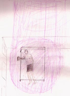 Drawing by Urandir Oliveira of the violet light that paralyzed him on his bed and then lifted him through the ceiling © 2003 by Earthfiles.com.