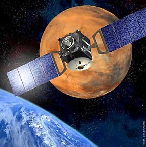 Artist's concept of Mars Express courtesy ESA and J-L Atteleyn.