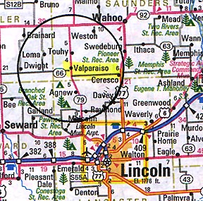 Unusual cattle deaths occurred in Valparaiso, Nebraska,  about 25 miles northwest of Lincoln, on April 5 and 7, 2003, and January 9, 1994.
