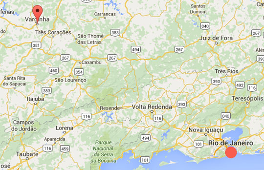 Varginha, Brazil, is about 175 air miles northwest of Rio de Janeiro.