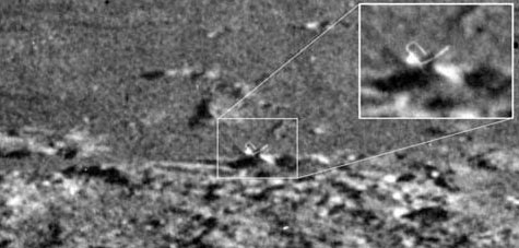 Donna Hare, a former Philco-Ford and NASA Photo Lab tech, identifies this strange object on the moon photographed during Apollo Mission 10, on NASA Frame No. AS10-32-4822. Donna says she watched a female NASA employee in Building 8, NASA Manned Space Center in Clear Lake, Texas, near Houston (later Johnson Space Center), use thick, black ink to “paint out” the object on a negative. Graphic by Keith Laney from original positive print provided by retired NASA human test engineer Ken Johnston.