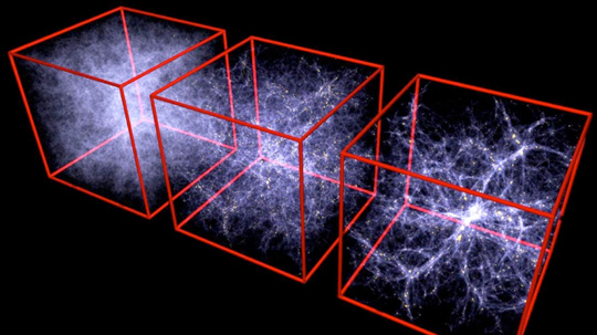 Earth physicists can now computer simulate entire galaxy clusters. Illustration © Volker Springel/Max Planck for Astrophysics/Science Photo Library.