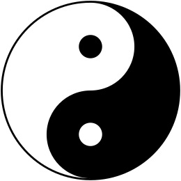 In Chinese philosophy, yin and yang (dark and bright), describe how seemingly opposite or contrary forces might actually be complementary, interconnected, and interdependent in the natural world. They might give rise to each other as they interrelate to one another. Yin and yang forces are dark and light, evil and good, war and peace, contracting and expanding — physical manifestations of the duality symbolized by yin and yang.