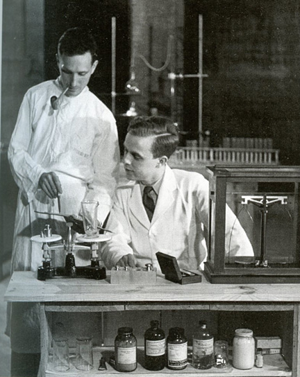 Annie Jacobsen's book: Dr. Henry Karel "Andrija" Puharich (standing) in his laboratory at the Round Table Foundation in Maine, circa 1948. Puharich's quest to locate the unknown energy source he believed powered extrasensory perception (ESP) caught the attention of the U. S. Defense Department. Image from Collection of Andrew Puharich and reprinted by Annie Jacobsen.