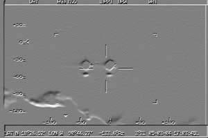Above and below: 3-D embossing enhancement of infrared video frames.