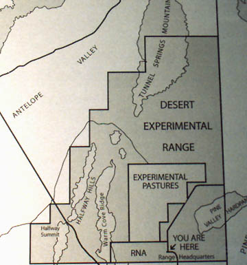 Map of the DRES's 87 square miles featured in plaque at DRES facility which was established in 1933 by President Herbert Hoover. Photograph by Linda Moulton Howe.