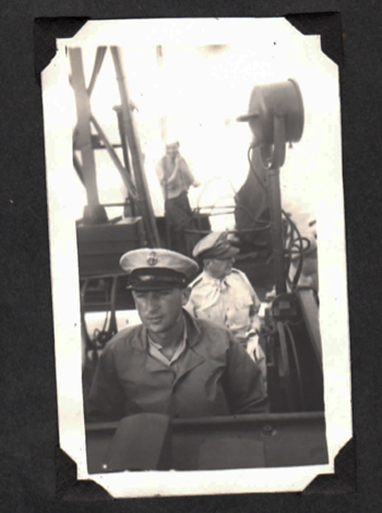 General Douglas MacArthur, light shirt in middle of USS Patrol Torpedo PT 492, Squadron 33 in the Philippines. During one mission on December 12, 1944, the radar on PT 492 (Impatient Virgin) outside Ormoc Bay at Palomplon, Leyte, indicated a target four miles away. It was the enemy's IJN destroyer Uzuki, so PT 492 released several torpedoes toward it, exploding the Uzuki that sank in less than a minute. Source:  Page 195, Devil Boats © 1987 and 1995 by William Breuer. Photograph by Bruce Pearson's father. 