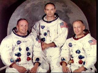 Left to right: 1969 Apollo 11 Commander Neil A. Armstrong; command module pilot USAF Lt. Col. Michael Collins; lunar module pilot USAF Col. Buzz Aldrin. Photograph courtesy NASA.