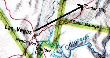 About 250 miles as the crow flies between Area 51 at Nellis AFB northwest of Las Vegas and Cedar City, Utah, and the Cedar Breaks radar facility built and operated in 1966 under the direction of Area 51, Nevada. 