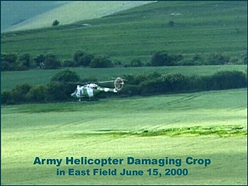 East Field, Alton Barnes, Wiltshire, England, June 15, 2000 between 2-3 PM. Presumed British Army helicopters hovered as low as ten feet above crop and blew down a few hundred square feet. Photograph © 2000 by Peter R. Sorensen.