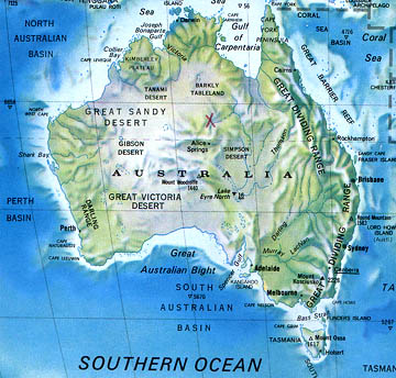 Red X marks the general location of Wycliffe Well, Northern Territory, Australia.