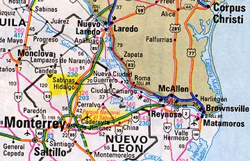 Sombreretillo Dam is west of Brownsville, Texas, in the state of Neuvo Leon, Mexico.