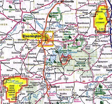 Bloomington, Indiana, has Crane Naval Surface Warfare Center to the southwest and the U. S. Army's Camp Attebury to the northeast.