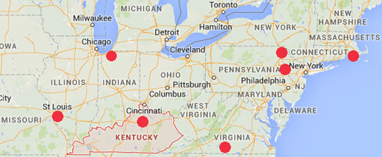 Northern Kentucky boom report among others from Wentzville, Missouri, near St. Louis; to Nappanee and South Bend, Indiana; to Danville, Virginia; to Luzerne County and Herrick Center, Pennsylvania; and to Coventry, West Warwick and Warwick, Rhode Island — all between Jan. 1 to 4, 2015.
