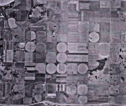 Tappen, North Dakota, farmland photographed by USGS TerraServer satellite on September 29, 1997.