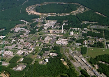 Main gate of Brookhaven National Laboratory, Upton, Long Island, N. Y. The Laboratory is operated by Brookhaven Science Associates, a non-profit research management company under contract for the U. S. Department of Energy.