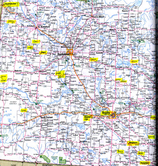From Estevan in the far southeast corner of Saskatchewan to the northwest at Lloydminster, there have been crop formations in the yellow-colored sites shown on the map.