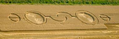 Hensall, Ontario, Canada, wheat formation reported on July 30, 2003. Length of pattern was measured at 233 feet. Aerial photograph © 2003 by Hilary Long, Clinton News-Record.