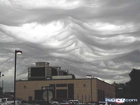 9:30 a.m., Central, June 20, 2006, cloud "low awnings" hung over KCRG-TV station, Cedar Rapids, Iowa. Image looking northeast from Physician's Clinic of Iowa © 2006 by Kimberly Rehn and KCRG.com.