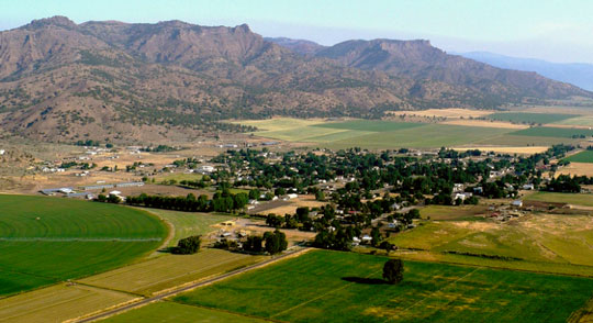  Aerial view of Cedarville, population 514, and Surprise Valley. The valley is famous for its many hot springs and some artesian wells. Image © 072508 by Bioflyer.