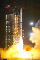 China's Long March 11C rocket took off Sunday, April 18, 2004, carrying its "first nanotechnology micro-satellite" and a mini-satellite. Photo © 2004 by Associated Press.