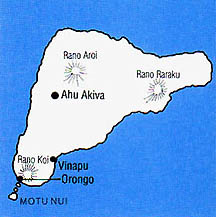 Easter Island is triangular-shaped and was created entirely from three volcanic eruptions over the past few million years. The entire island is only 9 miles long north to south, 1,670 feet high and covers only 66 square miles. 