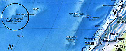 The west coast of Chile is 2,300 miles to the east and Polynesia's Pitcairn Islands are 1,300 miles to the west.