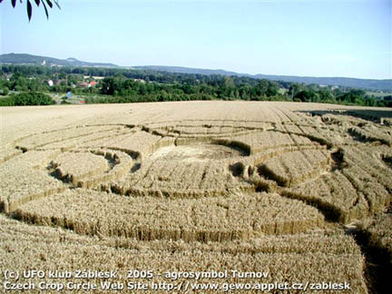 Large "agrosymbol" reported in wheat on July 18, 2005, in Turnov, Czech Republic. All images © 2005 by UFO Klub Zablesk.