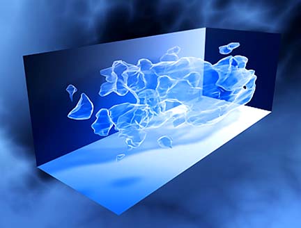 First 3-dimensional map of dark matter distribution in this universe moving from the early universe (left) to the more recent universe (right).  Image credit NASA, ESA and R. Massey, Cal-Tech.