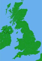 Dartmoor Forest National Park is indicated by the yellow dot in southwestern England on the map above. Below in more detail and highlighted by yellow is Moortown east of Tavistock where the bloodless mutilations of thirteen sheep have occurred in 2005.
