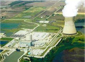 Davis-Besse nuclear power station 25 miles east of Toledo, Ohio, where FirstEnergy plant owners falsified records about damage from boric acid that nearly ate through a 6-inch-thick steel reactor cap. Photograph by Rad Journal.