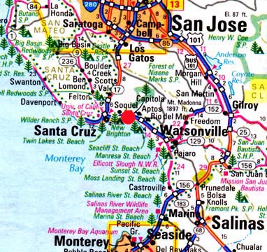 Capitola, population 10,033, is in Santa Cruz County northeast of Santa Cruz, California.