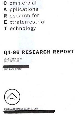  Cover of CARET Q4-86 Research Report, December 1986, Palo Alto, California, and PACL Staff, Palo Alto CARET Laboratory. Document provided by "Isaac" electronically on June 26, 2007.