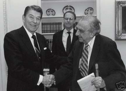President Ronald Reagan awarded physicist Edward Teller, Ph.D., the National Medal of Science in 1983. Image courtesy Lawrence Livermore Laboratory.
