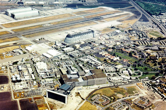 Ames Research Center (ARC), commonly known as NASA Ames,in foreground is a major NASA research center at Moffett Federal Airfield. NASA Ames is mission center for several key current missions (Kepler, the Lunar CRater Observation and Sensing Satellite (LCROSS) mission, Stratospheric Observatory for Infrared Astronomy (SOFIA), Interface Region Imaging Spectrograph) and a major contributor to the “new exploration focus” as a participant in the Orion crew exploration vehicle.