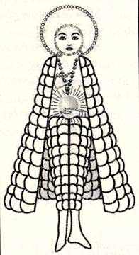 The Being of Fatima, Portugal, in the 1917 oak tree apparitions, as interpreted by the authors, according to the first description provided by Lucia to the Parochial Inquiry. Source: Heavenly Lights: The Apparitions of Fatima and the UFO Phenomenon © 2005 by Joaquim Fernandes, Ph.D. and Fina D'Armada.
