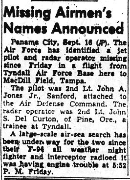 September 16, 1952, The Tampa Daily Times, Tampa, Florida. The newspaper misspelled the radar operator's name. Frank Feschino talked with the family who confirmed it's John S. Del Curto. 