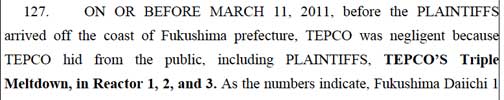 Amended class action lawsuit filed in San Diego Federal Court on February 6, 2014, on behalf of the 5,500 sailors and marines who arrived near the Fukushima shore on March 13, 2011, aboard the USS Reagan as first responders to Japan's 3/11/11 disaster amid the wind-blown radiation from TEPCO nuclear power Units 1, 2 and 3 meltdowns.