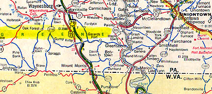 Unusual randomly downed oat crop was reported July 3, 1005, in Greene County, Pennsylvania, west of Uniontown in the far southwestern corner of the state. 