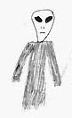Grey non-human floated in air above defense contractor machinist in New Orleans, Louisiana, second week of January 2007. Sketch by eyewitness.