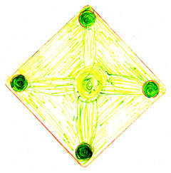 Drawing of green square unidentified aerial craft over Phoenix, Arizona on June 28, 1999 © 2000 by Dan Heaton.