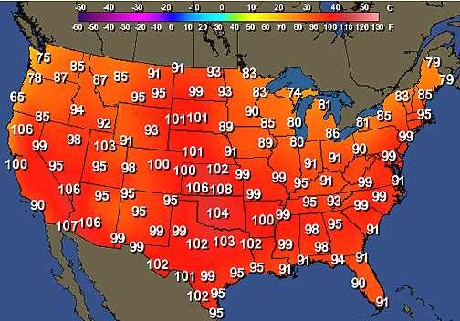 July 17, 2006, temperature map for mainland United States.
