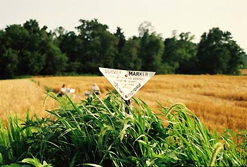 Survey marker in David Ring's Huntingburg, Indiana, wheat field. Image © 2006 by Jeffrey Wilson, ICCRA.