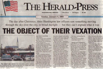 Front page story © 2004 by The Herald-Press, Huntington, Indiana, on Sunday, January 4, 2004.