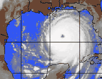 Hurricane Katrina as Category 5 on August 28, 2005, more than 300 miles in diameter the day before landfall east of New Orleans. Image © 2005 by AccuWeather, Inc.