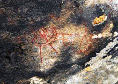 Archaeologist Bhagat described this cave rock painting as having a “fan-like antenna and three legs of vehicle's (tripod) stand that clearly show a similarity to UFO type craft.”