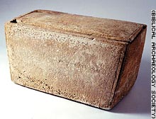 Limestone ossuary dated to A.D. 63 inscribed in Aramaic with the word "Jesus." Photograph courtesy Biblical Archaeology Society.