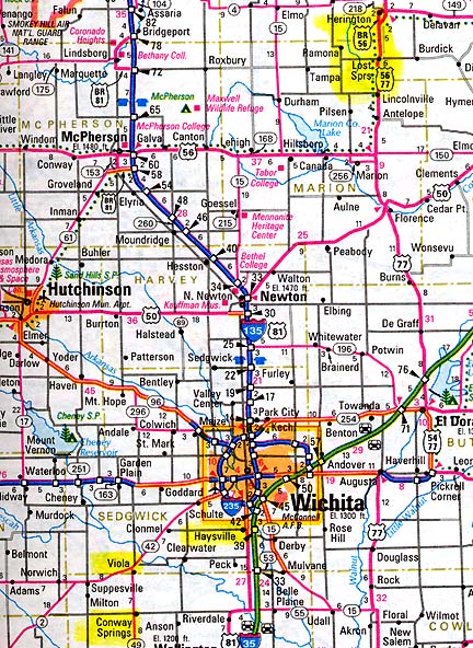 Lost Springs, Kansas, is a little south of Herington and about 90 miles northeast of Wichita. Unusual retarded and accelerated wheat growth was discovered on June 2, 2006, in the Lost Springs wheat field. To the southwest in Haysville, Viola and Conway Springs, other crop anomalies allegedly have occurred as well recently.